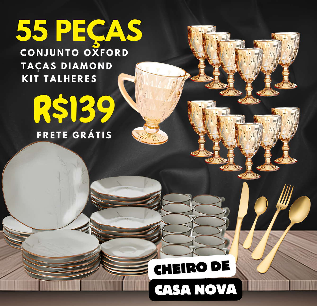 Jogo de Jantar Americano Diamond + Kit Jarra e Taças | (SOMENTE HOJE) + [FRETE GRÁTIS + 69% OFF] SÓ HOJE PREÇO DE ANIVERSÁRIO