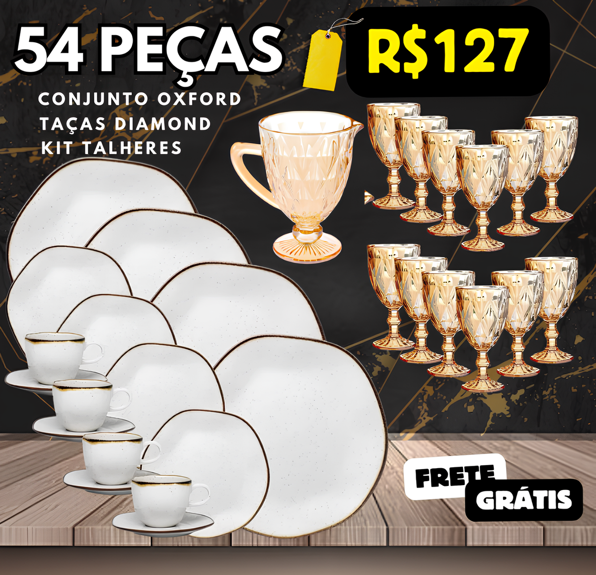 Jogo de Jantar Americano Diamond + Kit Jarra e Taças | (SOMENTE HOJE) + [FRETE GRÁTIS + 69% OFF] SÓ HOJE PREÇO DE ANIVERSÁRIO