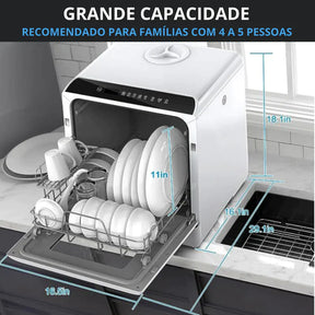 Lava Louças Portátil 5 Litros Bivolt Com Ar Quente de Secagem e Dupla Lavagem