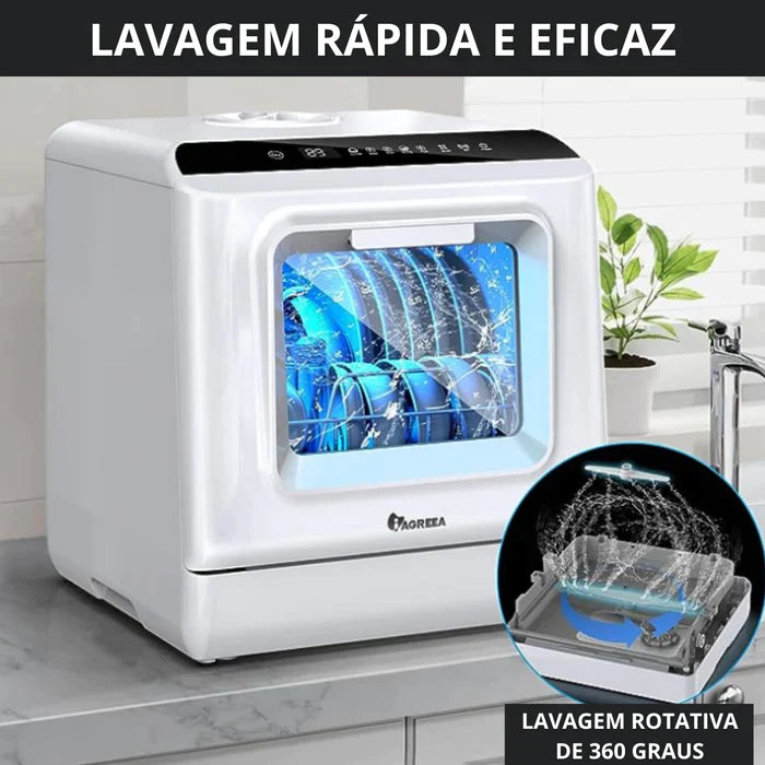 Lava Louças Portátil 5 Litros Bivolt Com Ar Quente de Secagem e Dupla Lavagem