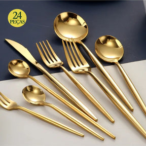 Faqueiro Gold Luxo 24 Peças - Dourado