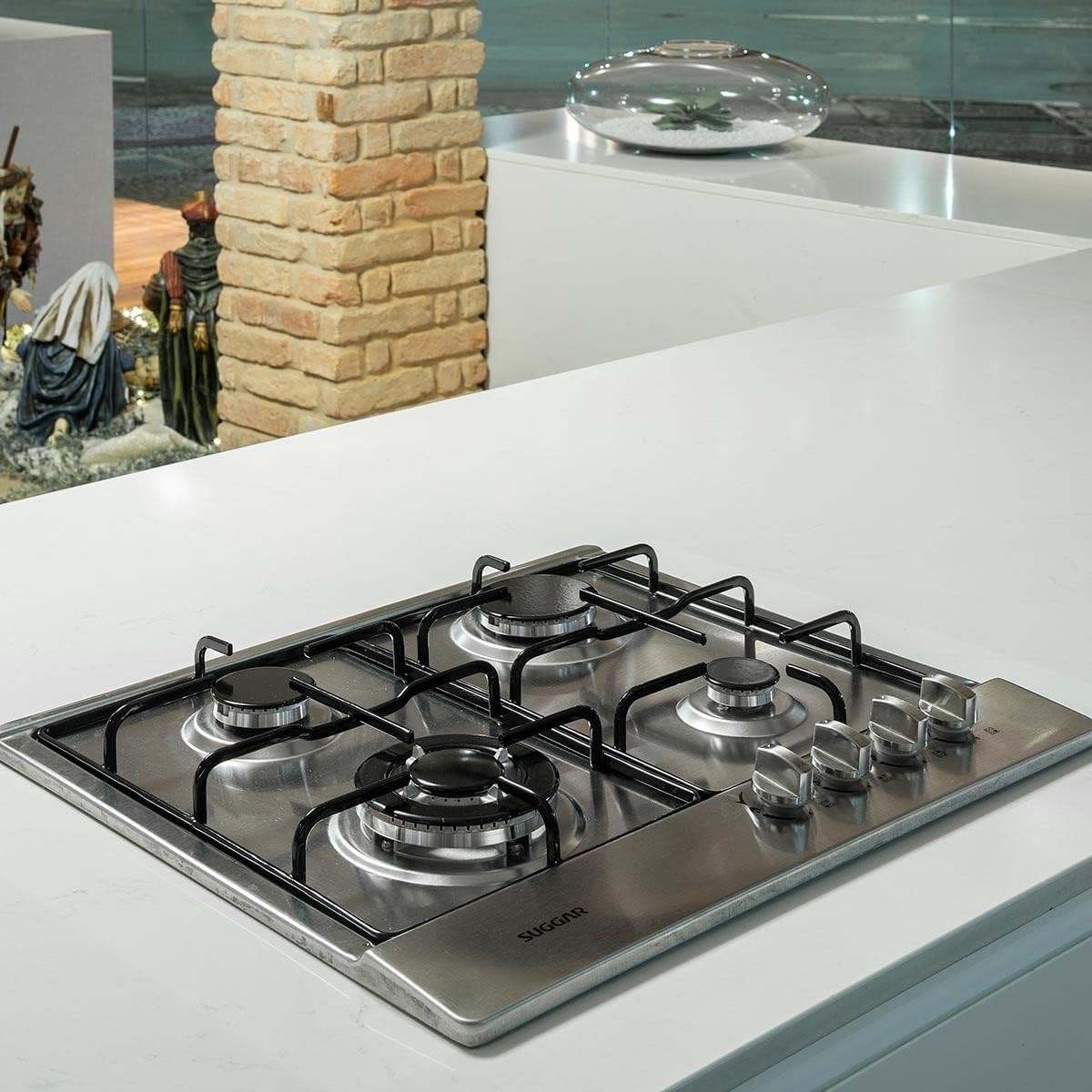 SUGGAR COOKTOP A GÁS 4 BOCAS MESA EM AÇO INOX TRIPLA CHAMA LATERAL BIVOLT FG4134IX