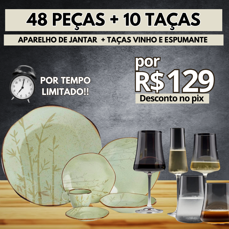 Aparelho de Jantar Maresia + Ryo Bambu + Taças kit Sommelier Completo