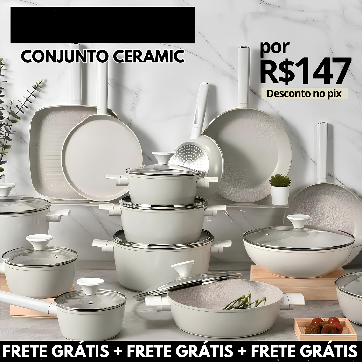 KIT COMPLETO: 22 PEÇAS - Antiaderentes Ceramic Premium Cinza Chumbo C/ Panela de Pressão + Kit Utensílios em Silicone. Somente HOJE