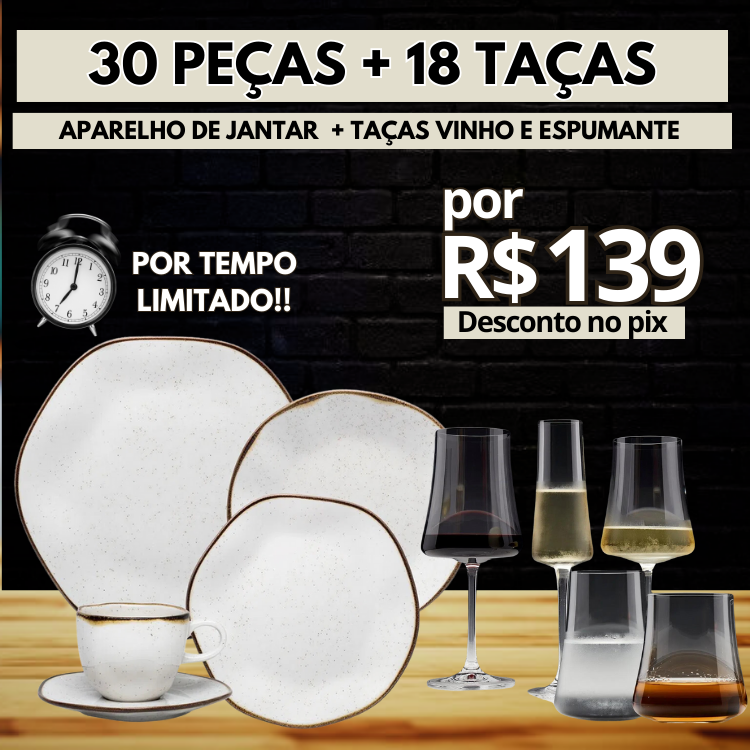 Aparelho de Jantar em Porcelana Conjunto de Luxo + Linha Completa Sommelier