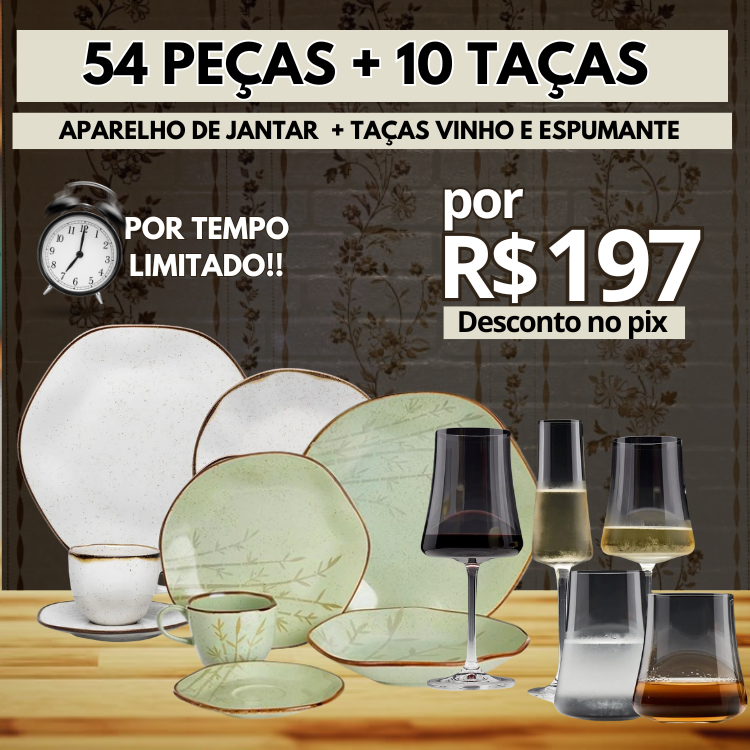 Aparelho de Jantar Maresia + Ryo Bambu + Taças kit Sommelier Completo