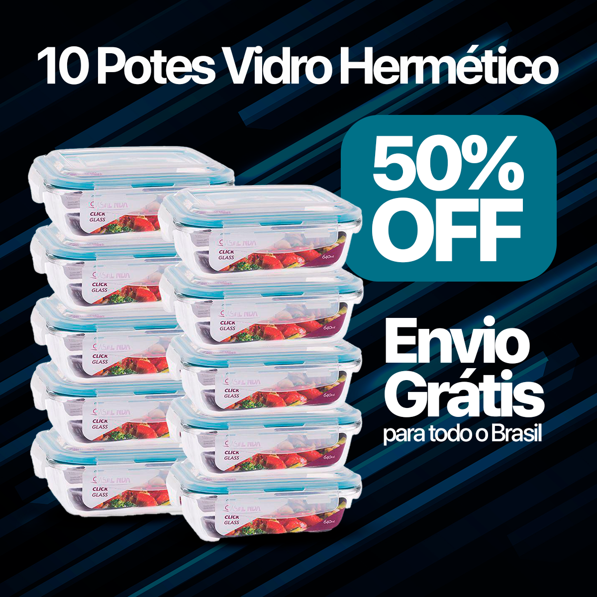 ULTIMO DIA DE OFERTA - 10 Potes Vidro Hermético Marmita Mantimentos 640ml