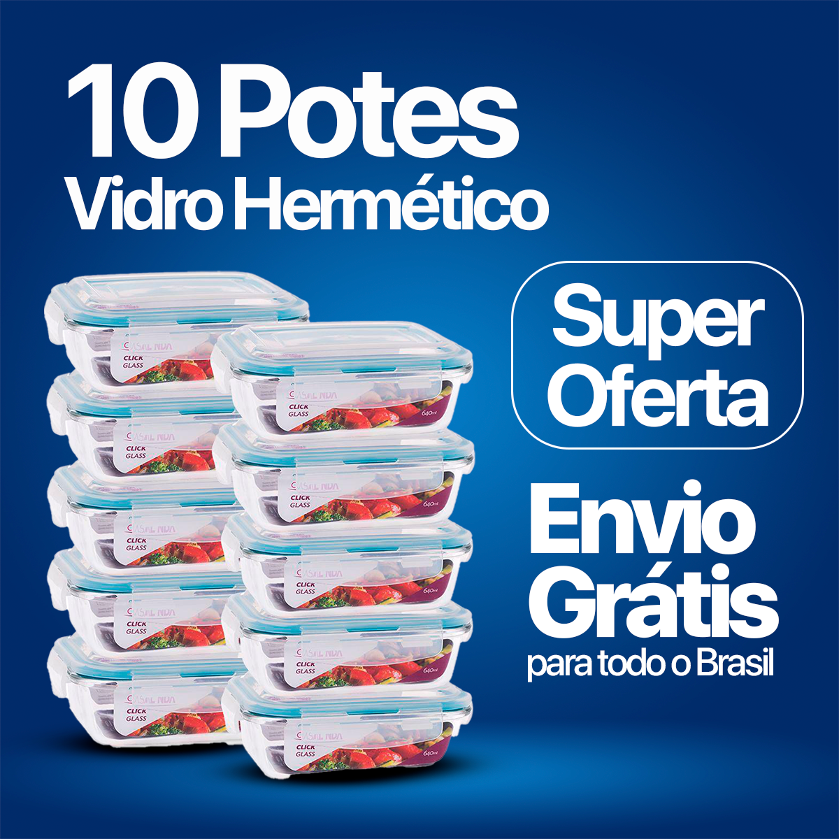 ULTIMO DIA DE OFERTA - 10 Potes Vidro Hermético Marmita Mantimentos 640ml